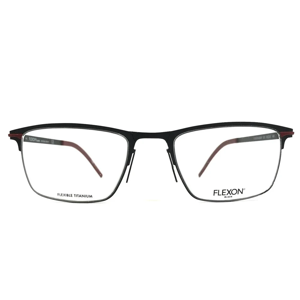 Flexon Eyeglasses Frames B2006 001 Black Red Rectangle Full Rim 52-20-145